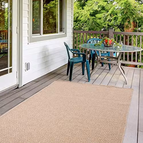 THE RUGS Jute Looking Square Dots Design Outdoor Rug in Blue Nature Dark Grey, W: 200 cm, D: 290 cm – 3