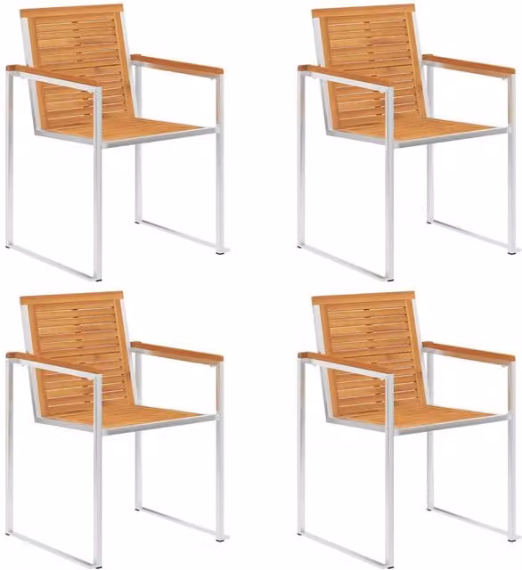 Berkfield Home Set of 4 Brown Acacia Wood and Stainless Steel Garden Chairs – 1