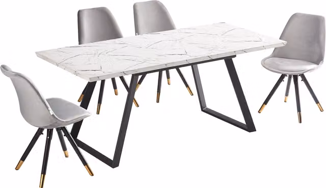 Life Interiors Sofia Toga LUX Scandinavian Dining Set with Rectangular Marble Table and 4 Grey and Gold Chairs