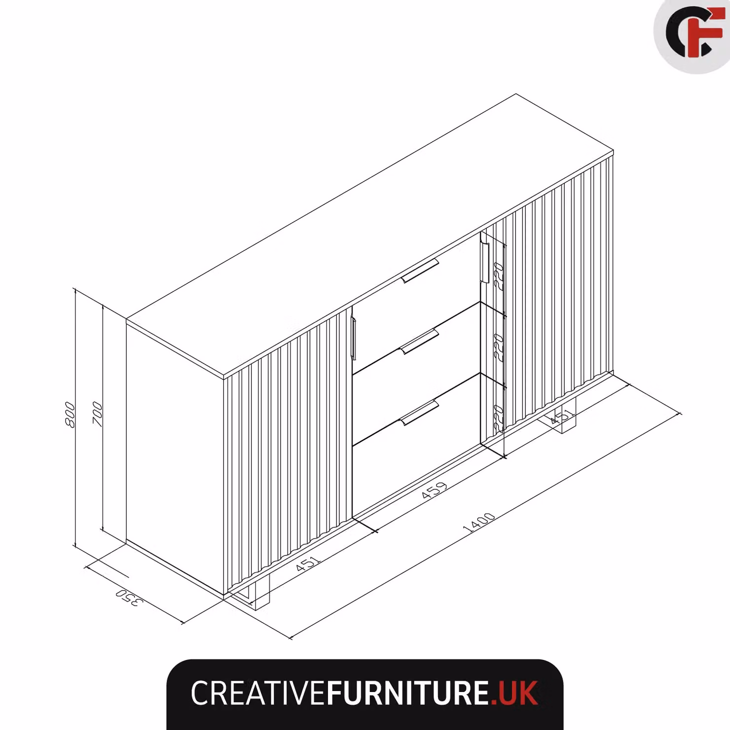 Creative Furniture Blackridge Sideboard in Dark Oak and Matte Black, W: 140 cm, H: 75 cm, D: 35 cm – 5