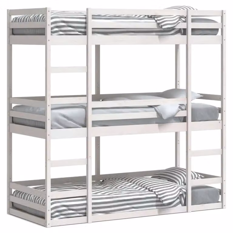 Berkfield Home Triple Bunk Bed in White Solid Pine Wood, W/D/H: 90 x 200 cm
