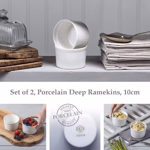 WM Bartleet & Sons Porcelain Deep Ramekins with Lids, Set of 2, White, 10 cm Diameter – 2
