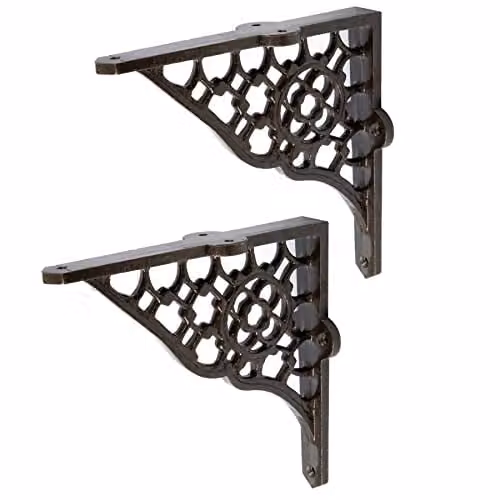 Hammer and Tongs Honeycomb Iron Wall Mounted Shelf Brackets, Pack of 2, Raw Metal Grey/Black, Depth: 15.5 cm