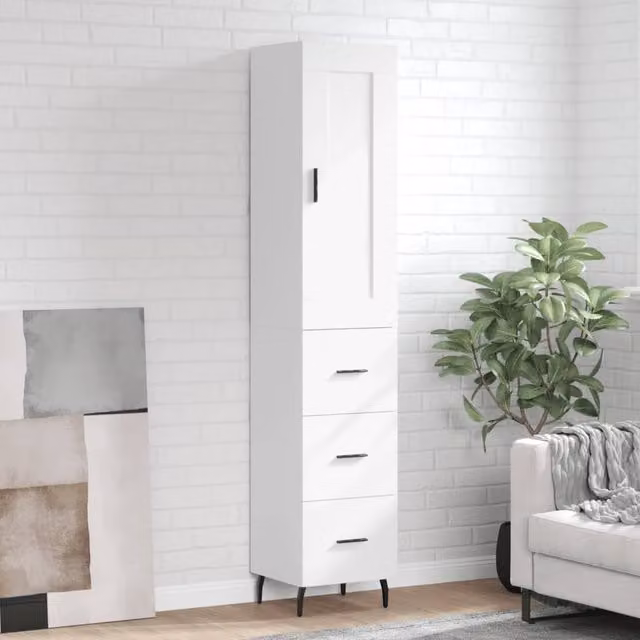 Berkfield Home White Modern Highboard with Hinged Doors and Internal Shelves, W/D/H: 34.5 x 34.0 x 180.0 cm