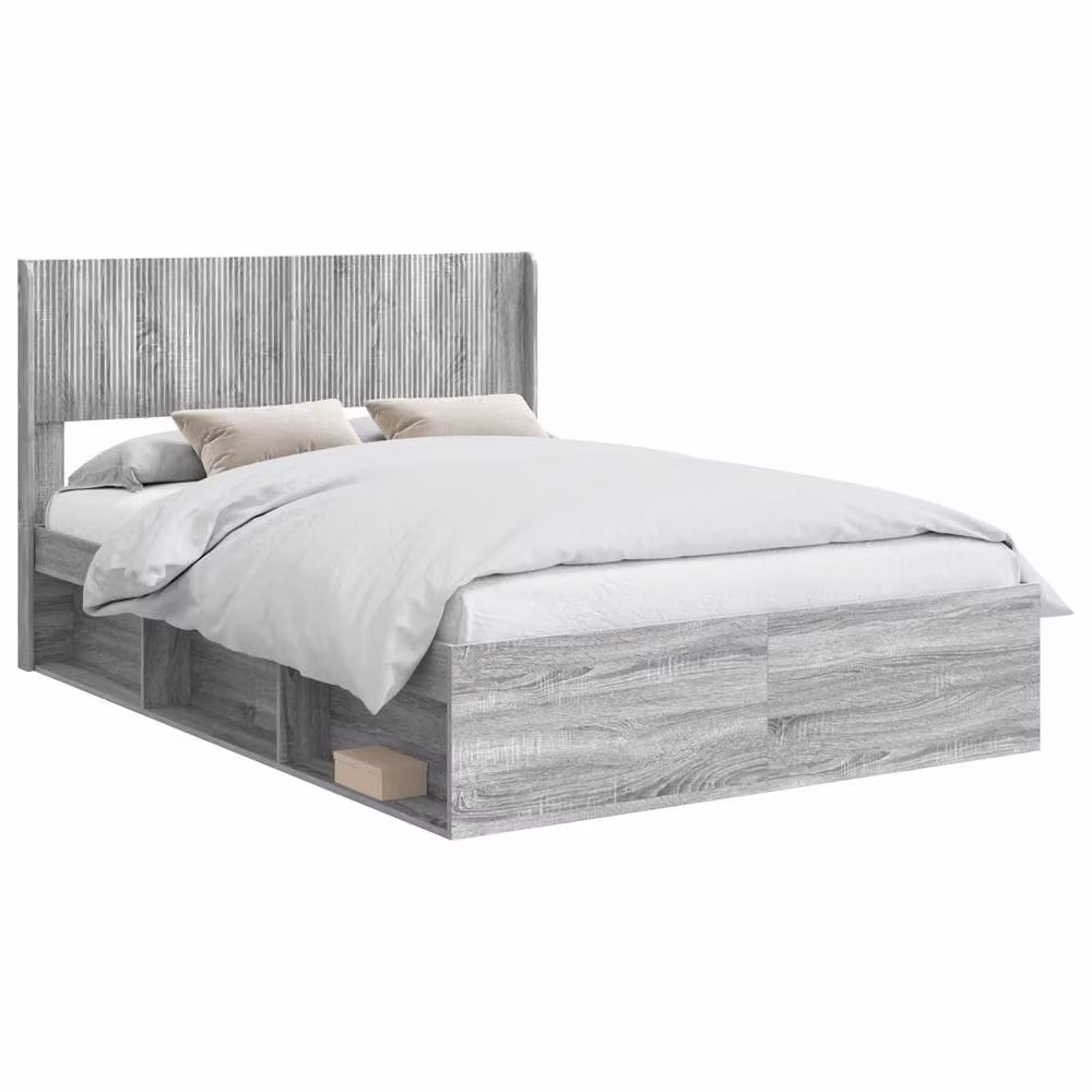 Berkfield Home Grey Sonoma Bed Frame with Headboard and Side Compartment Storage, W/D/H: 140 x 190 cm – 2