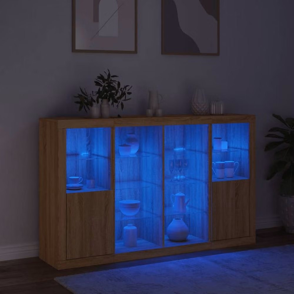 Berkfield Home 3-Piece Sonoma Oak Sideboard Set with Integrated LED Lighting in Light Tan – 2