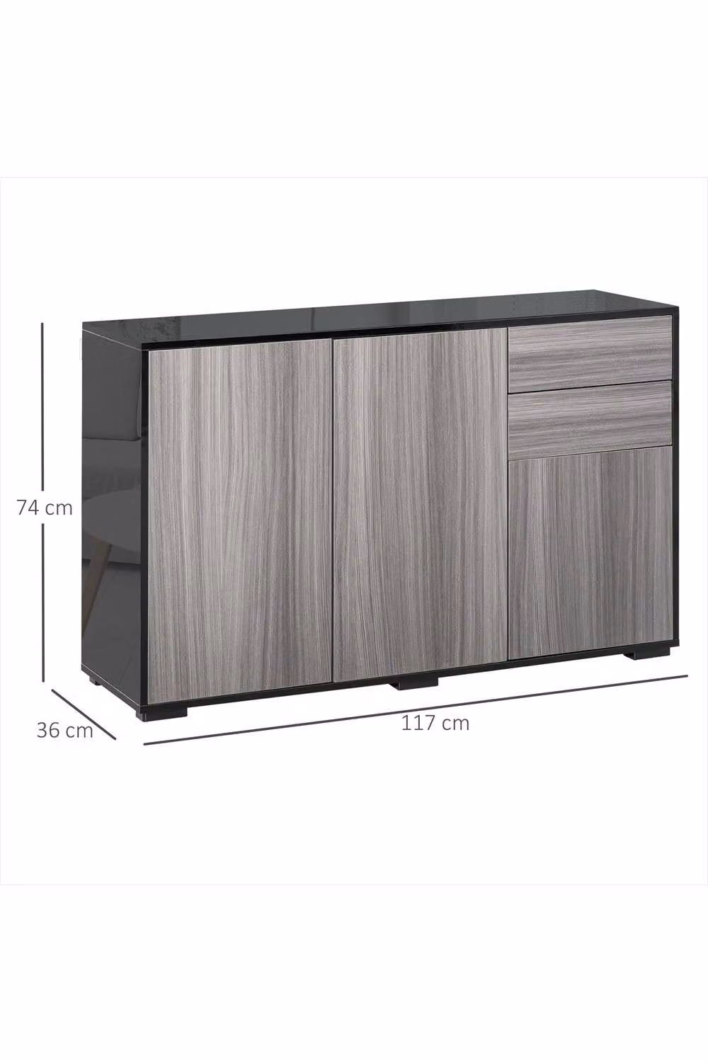 ERGOVEXA High Gloss Side Cabinet in Grey with 2 Drawers and Push-Open Design, W: 36.0 cm, D: 74.0 cm, H: 117.0 cm – 2