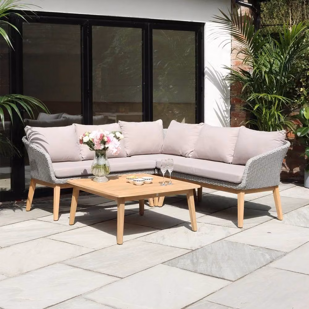 Royalcraft SOL Corner Lounge Set in Grey Rattan and Acacia Wood – 5