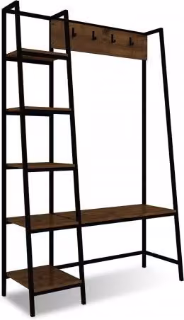 LPD Home Ealing Industrial Hallway Unit with Bench and Hooks in Black and Brown Wood Effect, W/D/H: 171 x 40 x 111 cm – 3