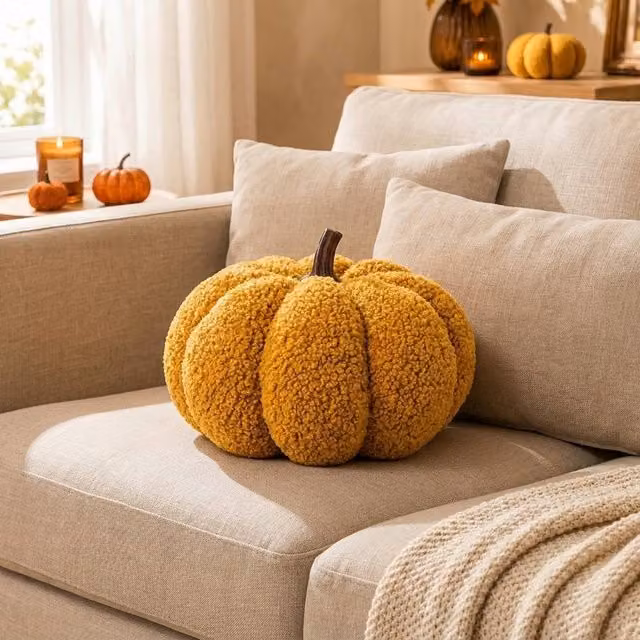 Garden Greatness Yellow Autumn Decorative Plush Pumpkin Cushion