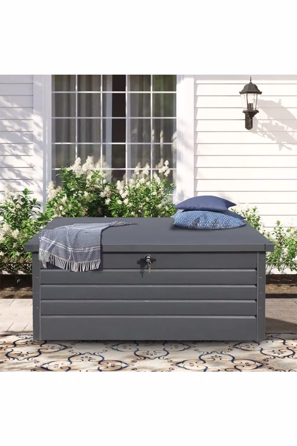 Living and Home Lockable Metal Garden Storage Box for Tools in Black – 2