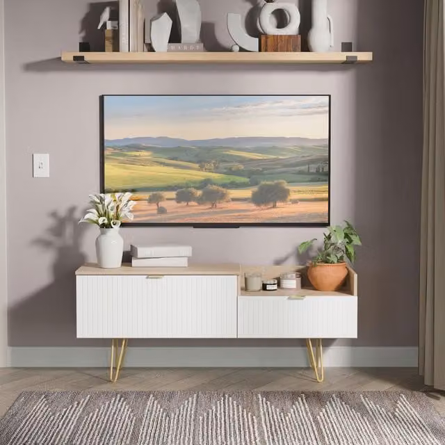 2 U Bexley 2 Drawer Coffee TV Unit in Natural with Gold Metal Accents
