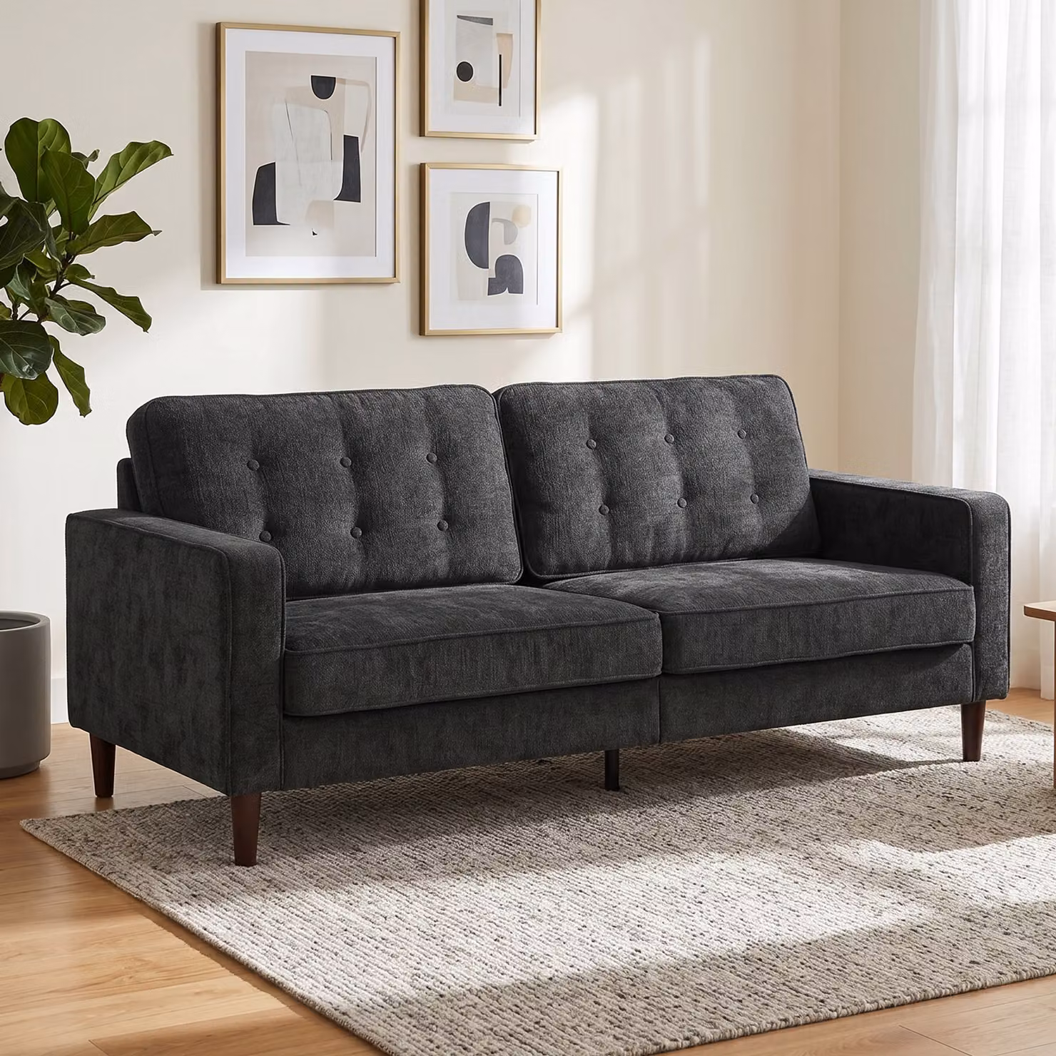 HOMCOM 3 Seater Button Tufted Velvet Sofa in Grey with Wood Legs – 2