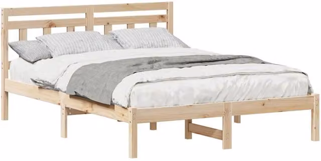 Berkfield Home Traditional Solid Pine Wood Bed in Brown, W: 135 cm, L: 190 cm – 1
