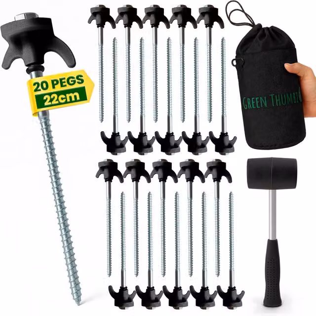 Green Thumbz Heavy Duty Black Galvanised Steel Camping Pegs