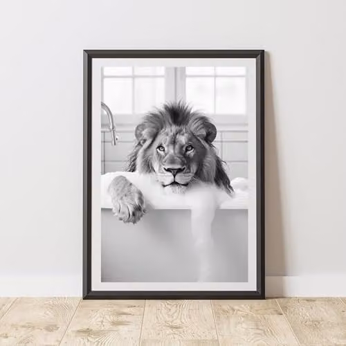 60 Second Makeover Lion In The Bath Animal Print Paper Poster, A3