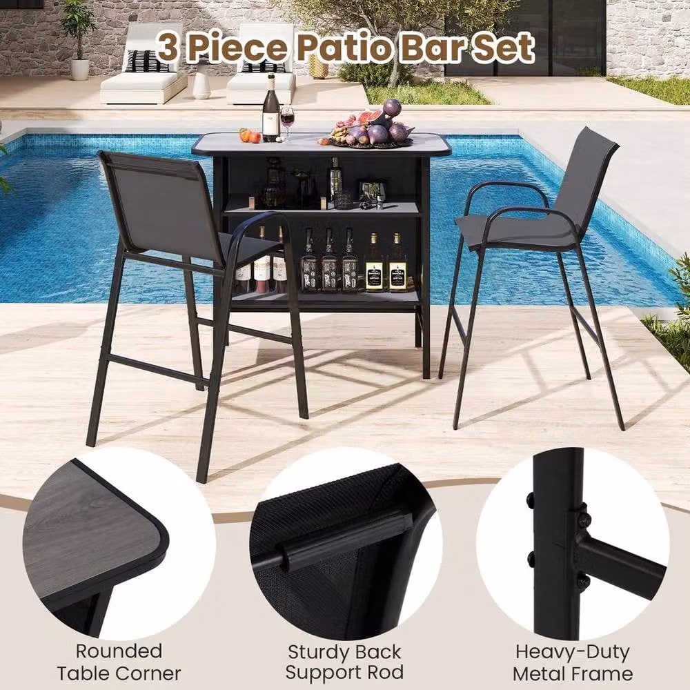 Hinsinc Grey 3-Piece Modern Patio Bar Height Table and Chairs Set – 5