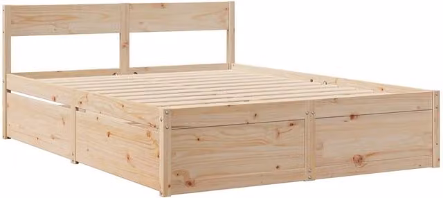 Berkfield Home Modern Solid Wood Pine Bed Frame in Light Brown, W/D/H: 140 x 200 cm