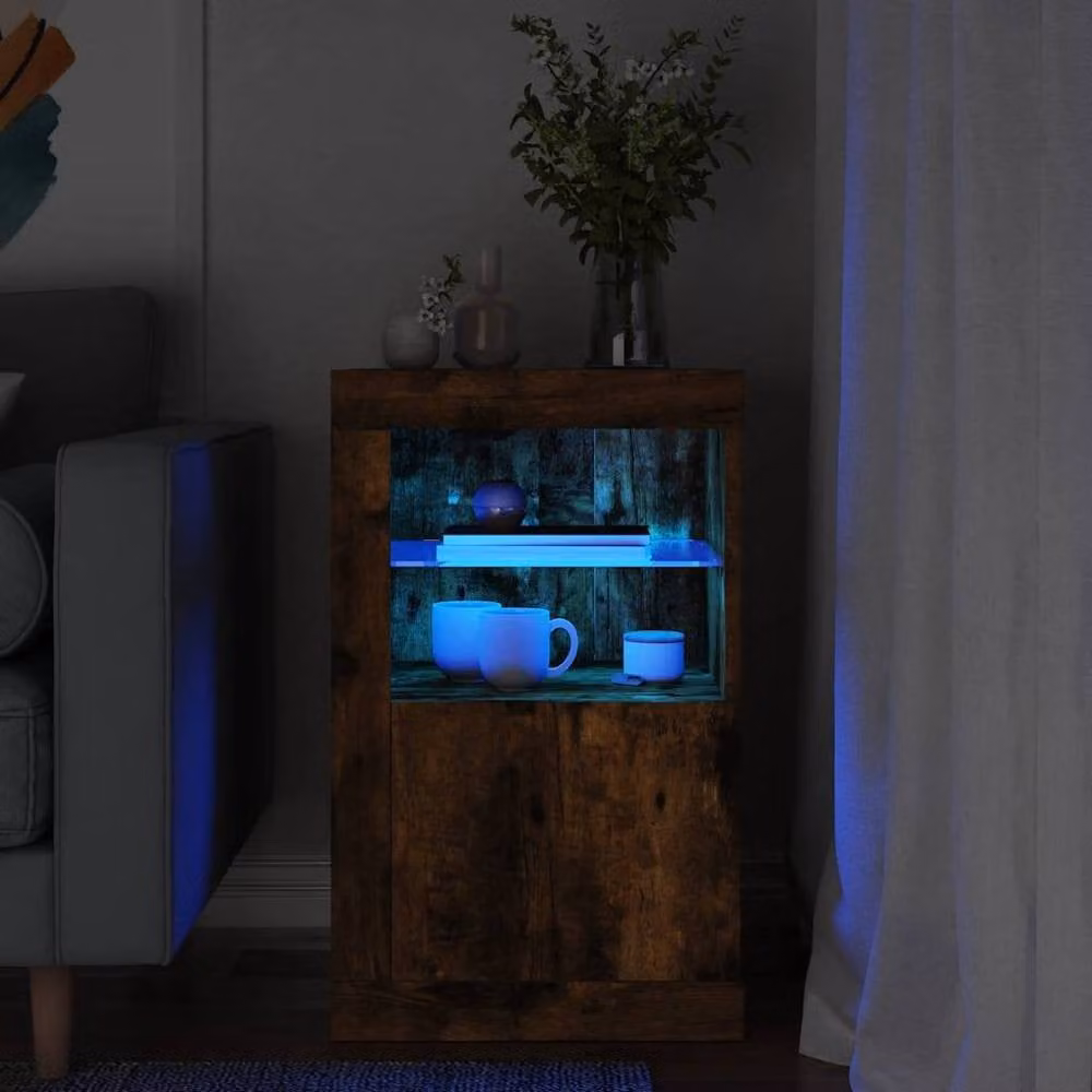 Berkfield Home Side Cabinet in Smoked Oak Brown with Integrated LED Lights and Glass Doors, W/D/H: 67.0 x 41.0 x 37.0 cm – 2