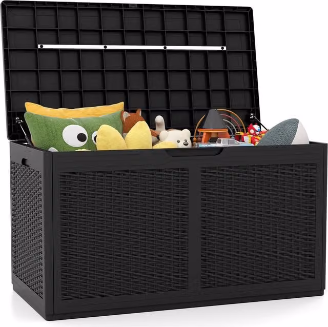 Costway 380L Outdoor Resin Storage Bench and Deck Box in Black
