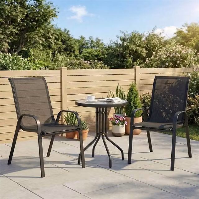 Nordara Black 3 Piece Bistro Garden Furniture Set, W/D: 100 x 100 cm