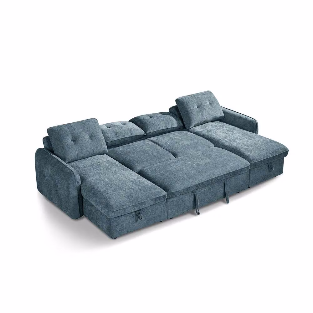 Furnishings For Less UK Seattle U Shaped 5 Seater Fabric Corner Sofa Bed in Blue – 2