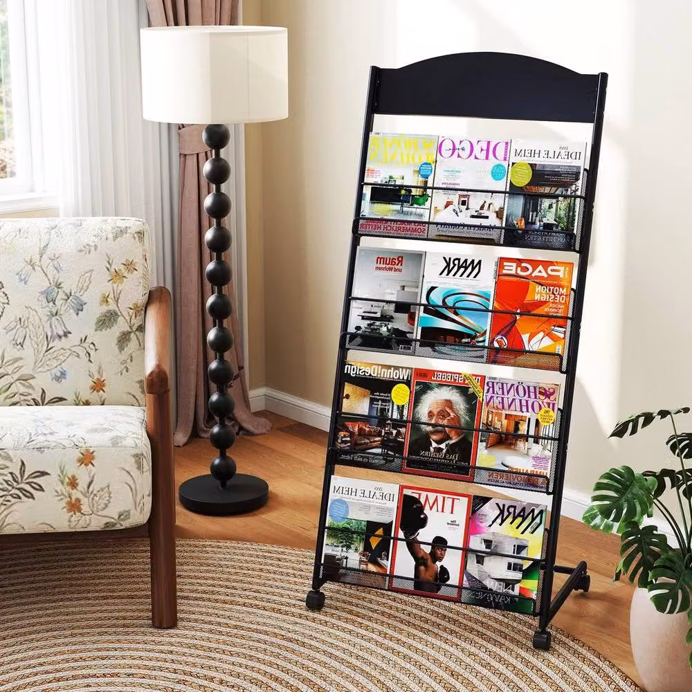 PAWNORA 4 Tier Movable Brochure Display Rack in Matt Black – 2