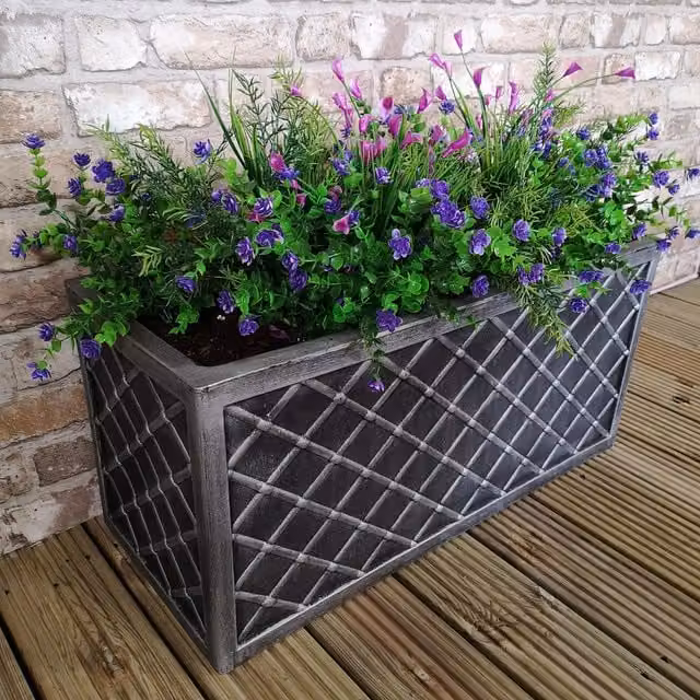 Samuel Alexander Lazio Trough Rectangular Plastic Garden Planter in Grey, W/D/H: 70 x 30 x 33 cm