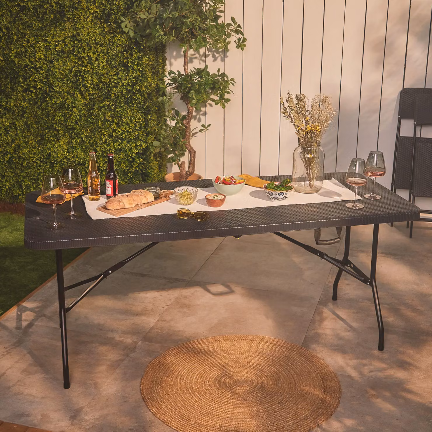 VonHaus Rattan Design Folding Garden Dining Table in Black and Grey, W/D/H: 180 x 74 x 74 cm – 2