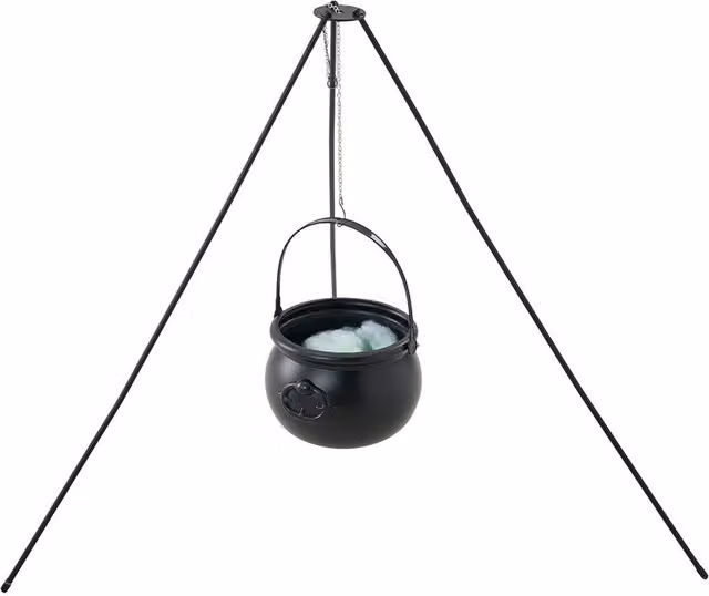 Living and Home Halloween Witch Cauldron on Tripod with Light Strip in Black and Green