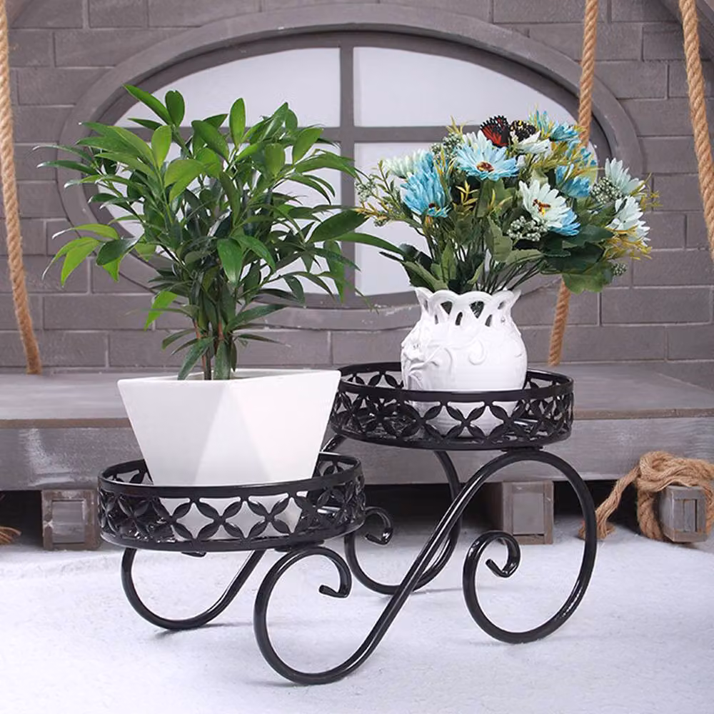 Living and Home 2-Tier Metal Plant Display Stand in Matt Black for Indoor and Outdoor Use – 3
