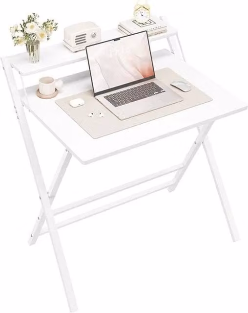 KORVIXA Foldable Computer Desk in White, W/D/H: 100 x 100 x 90.5 cm