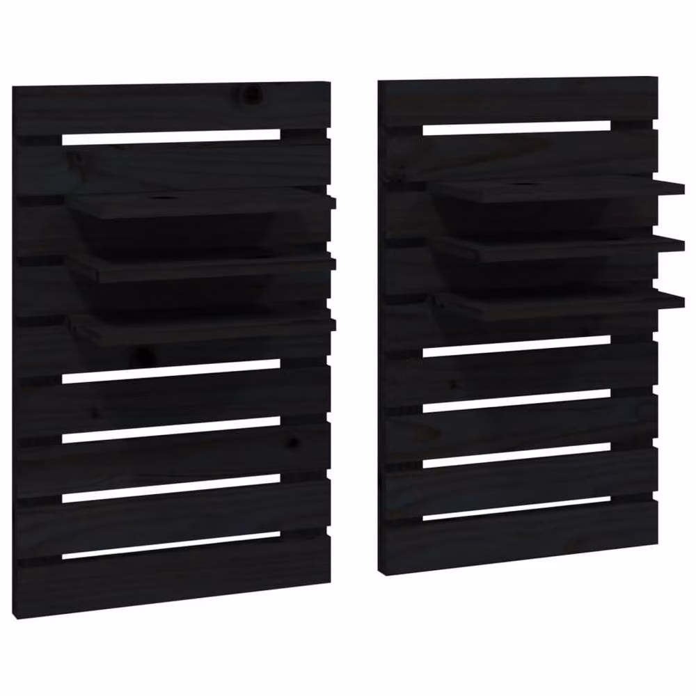 Berkfield Home Beautiful Wall-mounted Bedside Shelves, 2 Piece Set in Black Solid Pine Wood – 2