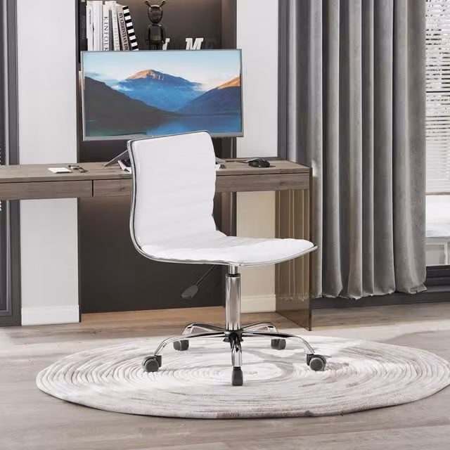 HOMCOM Armless Mid-Back Adjustable Office Task Chair with 360 Swivel in White – 1