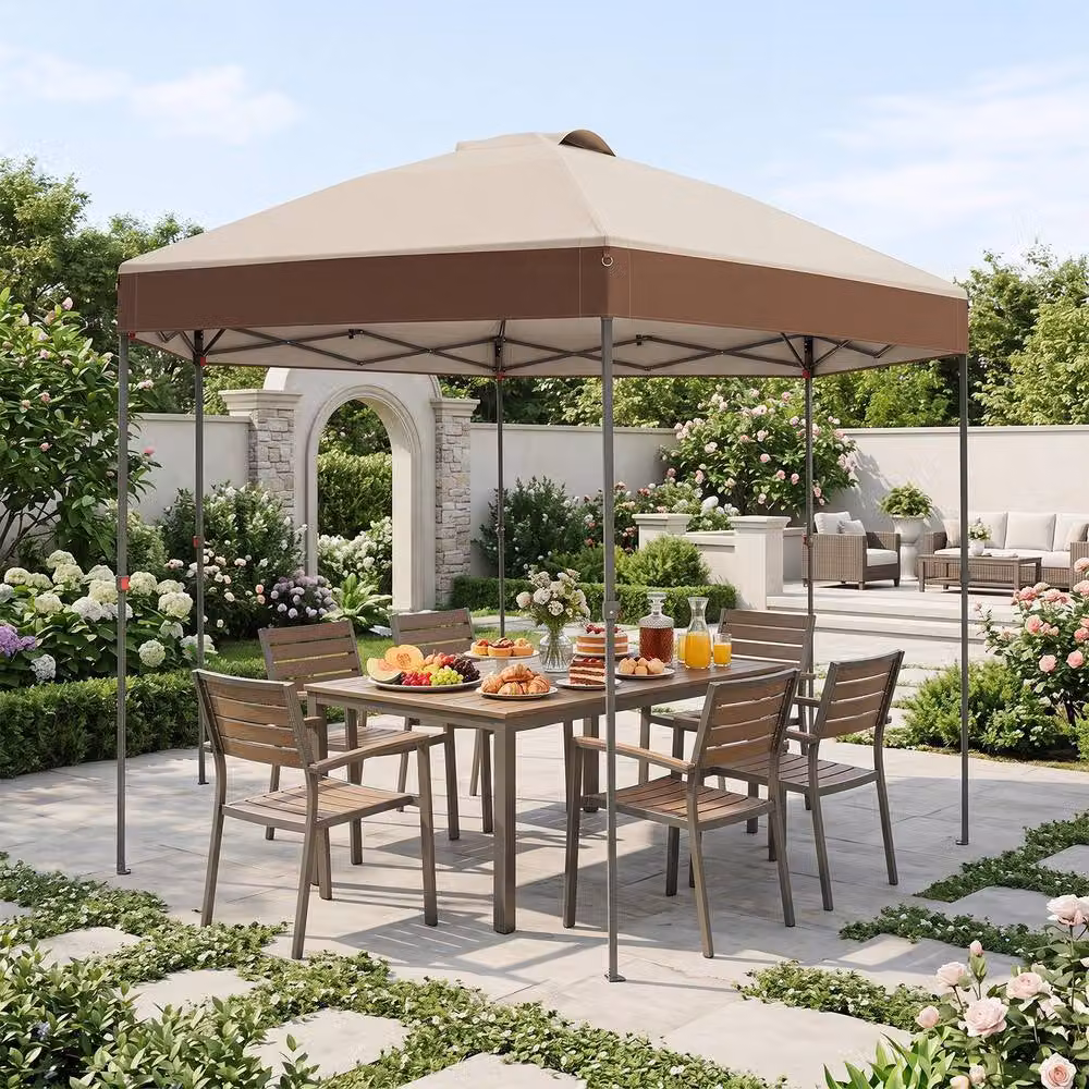 Costway Brown Pop Up Garden Gazebo with Adjustable Height Canopy Tent and Pegs, W/D/H: 360 x 360 x 360 cm – 3