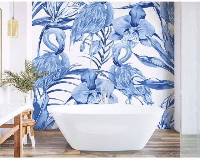 Origin Murals Paradise Flamingo Wall Mural in Cobalt Blue, W: 350 cm x H: 280 cm – 1
