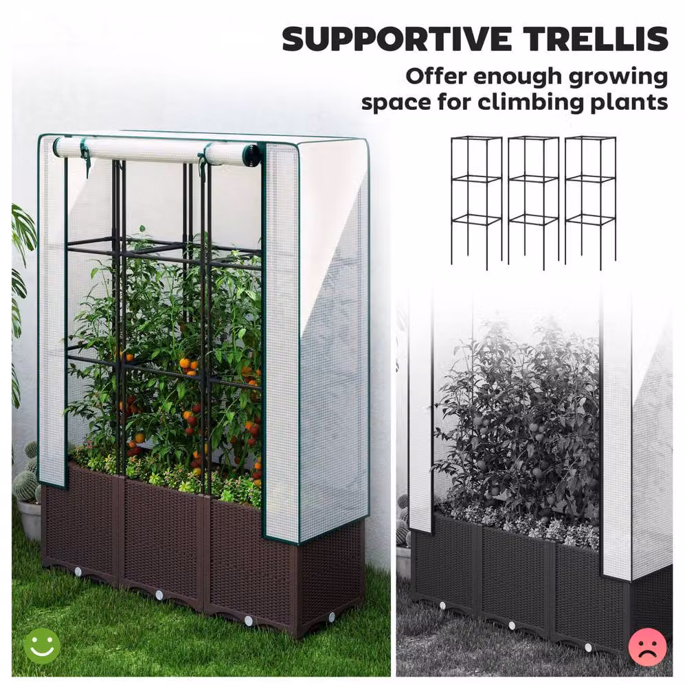 STILVORA Raised Garden Bed with Trellis and PE Cover in Brown, W/D/H: 140 x 120 x 40 cm – 3