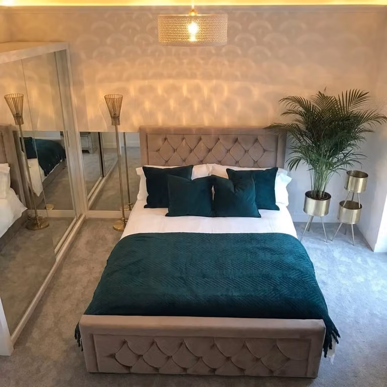 BEDS NK LTD Hilton Upholstered Fabric Bed Frame in Beige