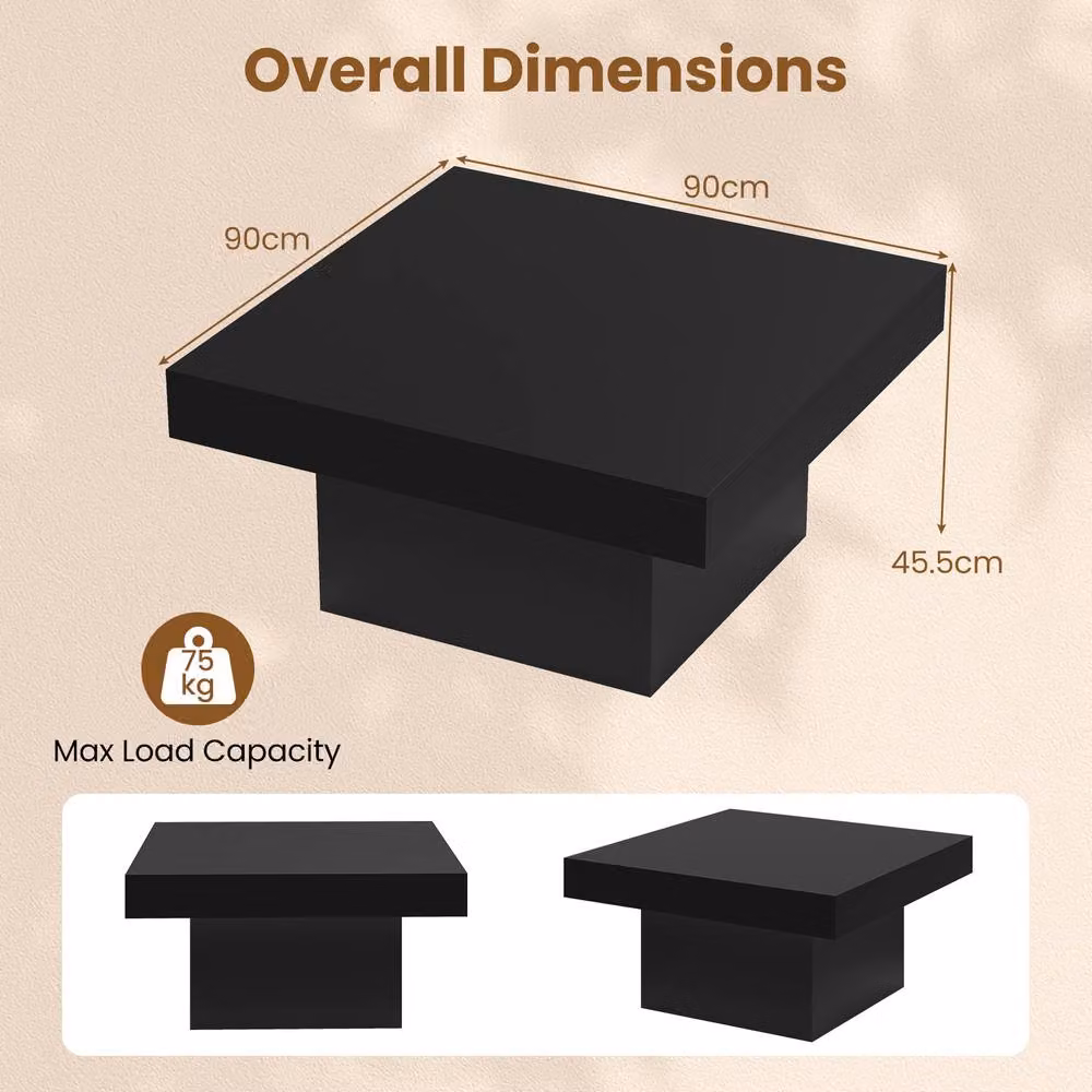 Gymax Square LED Coffee Table with Remote and 21 Dynamic Modes in Black Wood Finish – 2