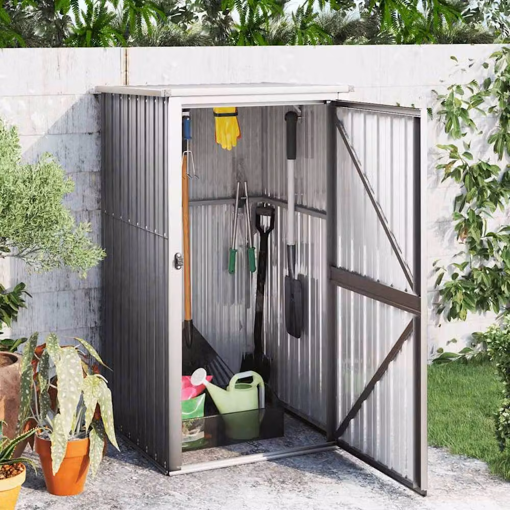 Berkfield Home Grey Galvanised Steel Garden Tool Shed Pent Tall Cabinet W/D/H: 88 x 89 x 161 cm – 2