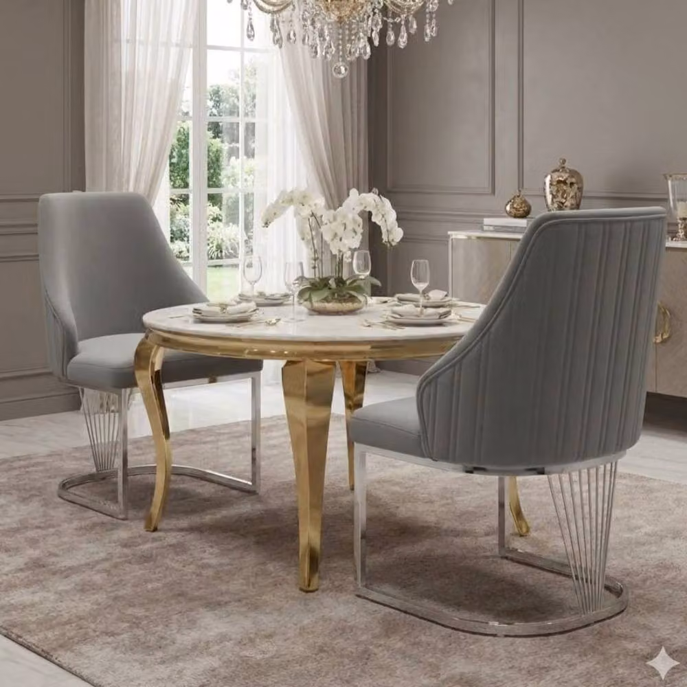 HOME LUXE INTERIOR Lasco Set of 2 Grey and Silver Velvet Dining Chairs with Metal Legs – 3