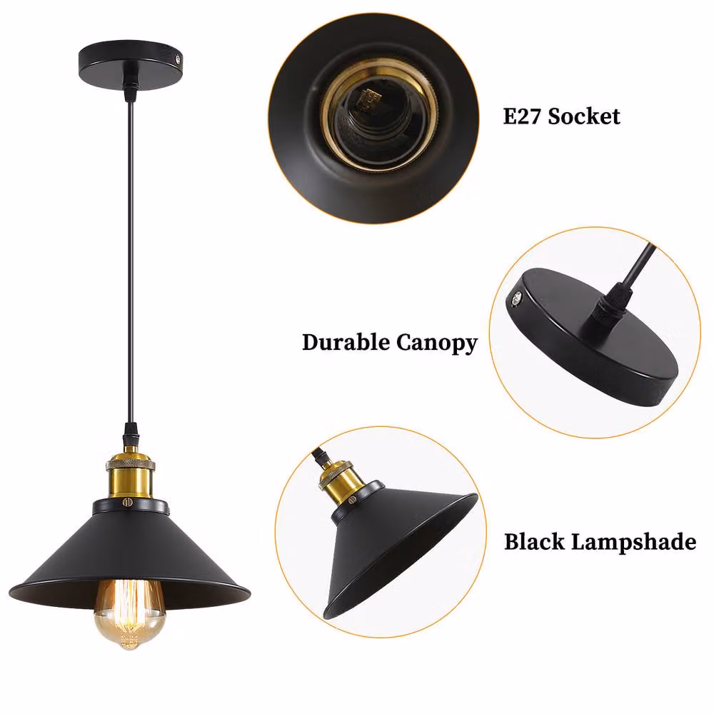 COMELY Industrial Metal Black Pendant Chandelier with Adjustable Height and E27 Filament Bulb Compatibility – 8