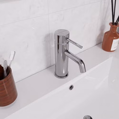 Nes Home Modern Chrome Round Single Lever Bathroom Basin Mono Mixer Tap in Silver – 1