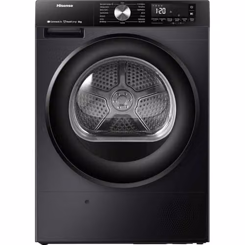 Hisense 3S Series DH3S802BB3 Wifi Connected 8kg Heat Pump Tumble Dryer, Black, A+++ Rated