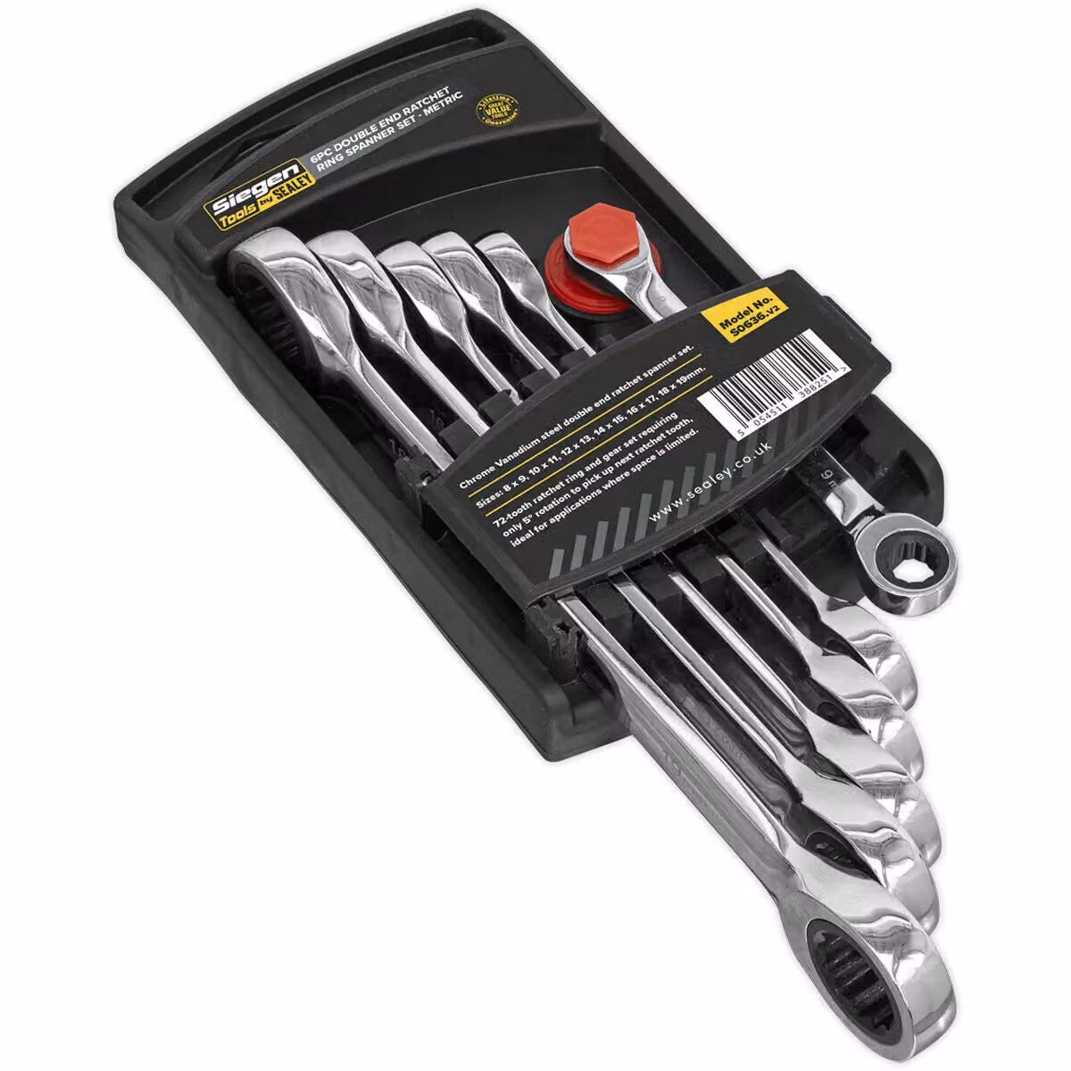 Loops 6pc Double Ended 12 Point Moving Metric Ratchet Ring Spanner and Socket Set in Silver and Multicolour Chrome Vanadium and Stainless Steel – 2