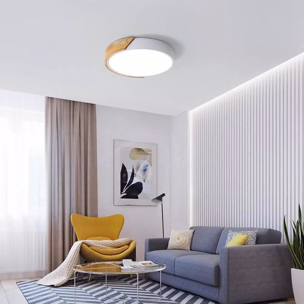 Goeco 24W LED Round Wood Ceiling Light, White, 6000K, Diameter: 30 cm – 3