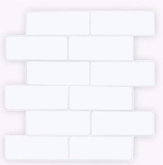 WALPLUS Glossy White Adhesive 3D Wall Tile Stickers