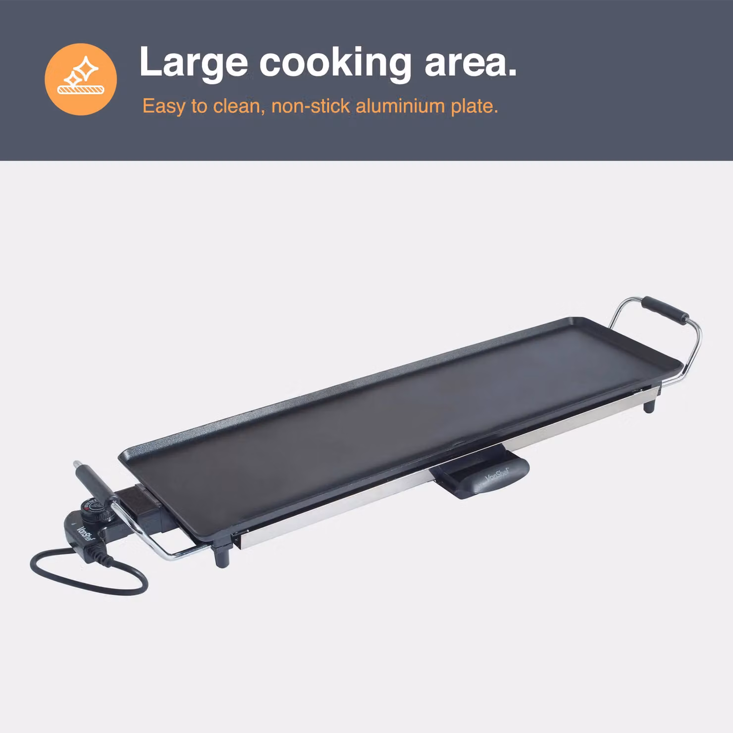 VonShef XL Electric Teppanyaki Grill in Black, 2000W Non-Stick Griddle with Adjustable Temperature, W/D/H: 70 x 23 x 10 cm – 3