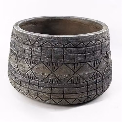 Leaf Gliese Embossed Large Round Planter in Green or Grey, H 37 cm, W 22 cm