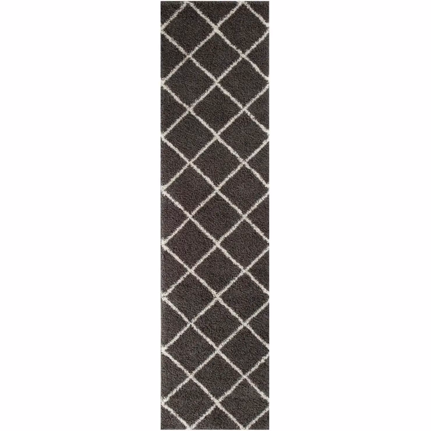 THE RUGS Moroccan Soft High Pile Shaggy Diamond Rug, Dark Grey, W: 80 cm, L: 150 cm – 6